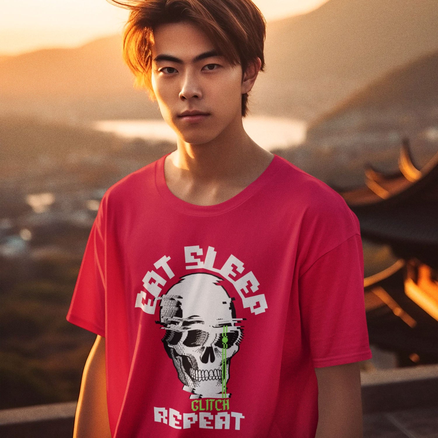 Eat Sleep Glitch Repeat Gamers T'Shirt T-Shirt Seven Squared Small 34-36" Red