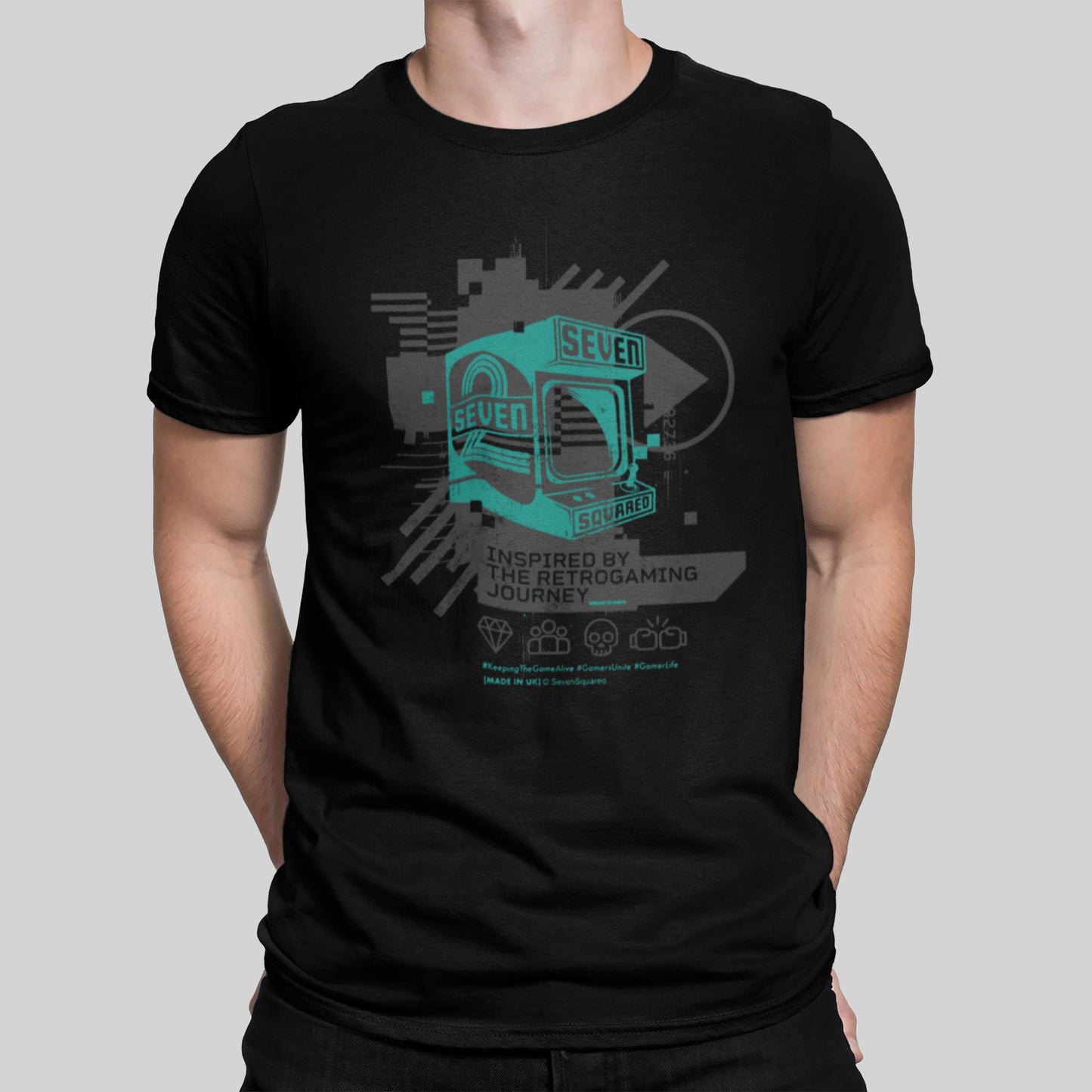 Seven Squared Logo Retro Gaming T-Shirt T-Shirt Seven Squared Small 34-36" Black / Green Logo