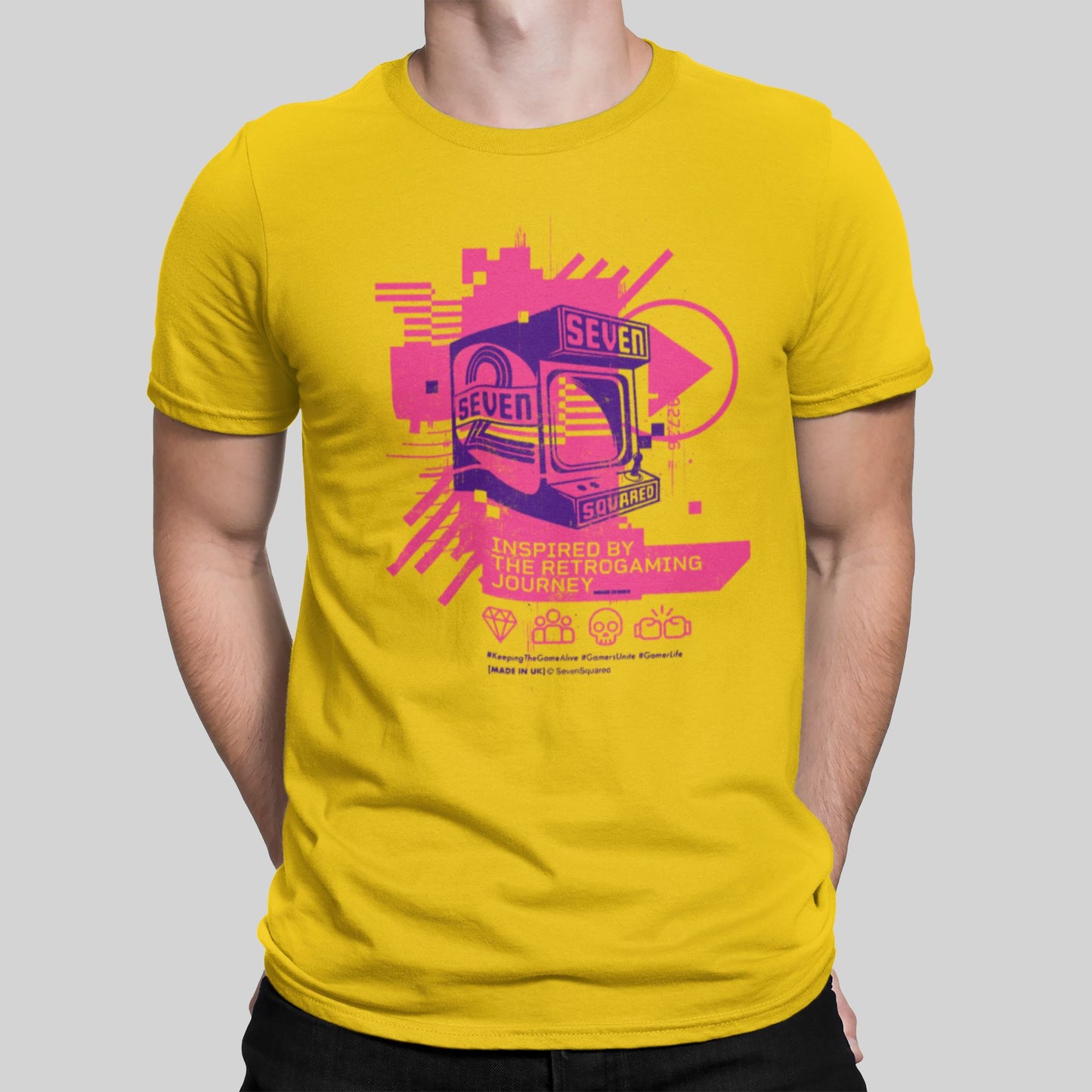 Seven Squared Logo Retro Gaming T-Shirt T-Shirt Seven Squared Small 34-36" Yellow / Purple Logo