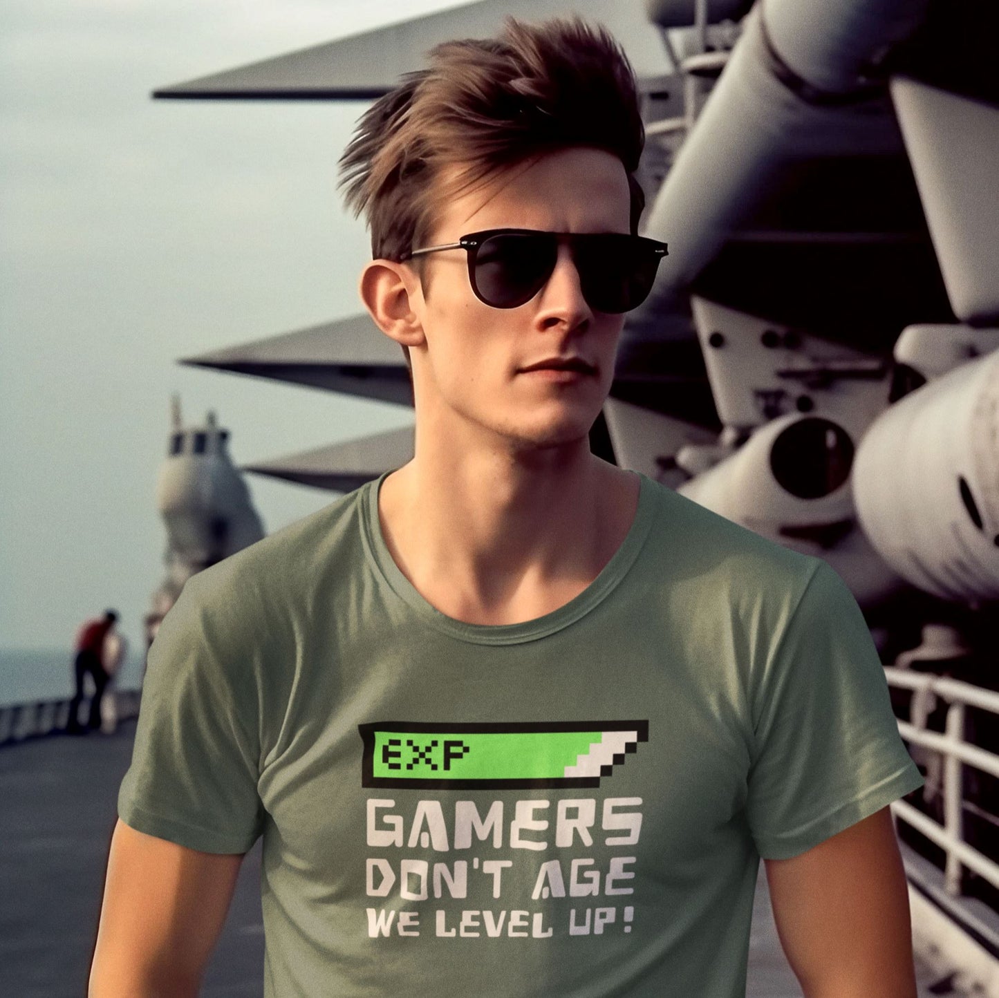 Gamers Don't Age We Level Up T'Shirt T-Shirt Seven Squared Small 34-36" Military Green 