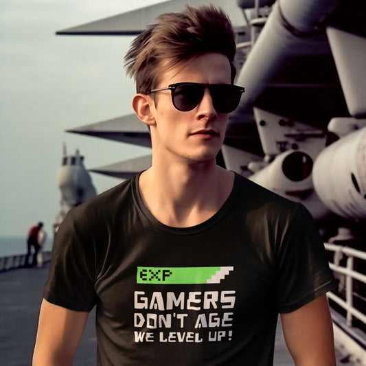 Gamers Don't Age We Level Up Black T'Shirt T-Shirt Seven Squared 