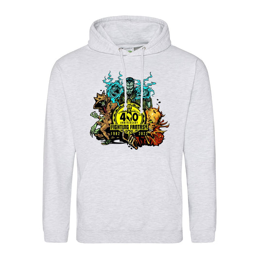Fighting Fantasy 40th Anniversary Retro Gaming Hoodie Hoodie Seven Squared Small 36" Chest Ash 
