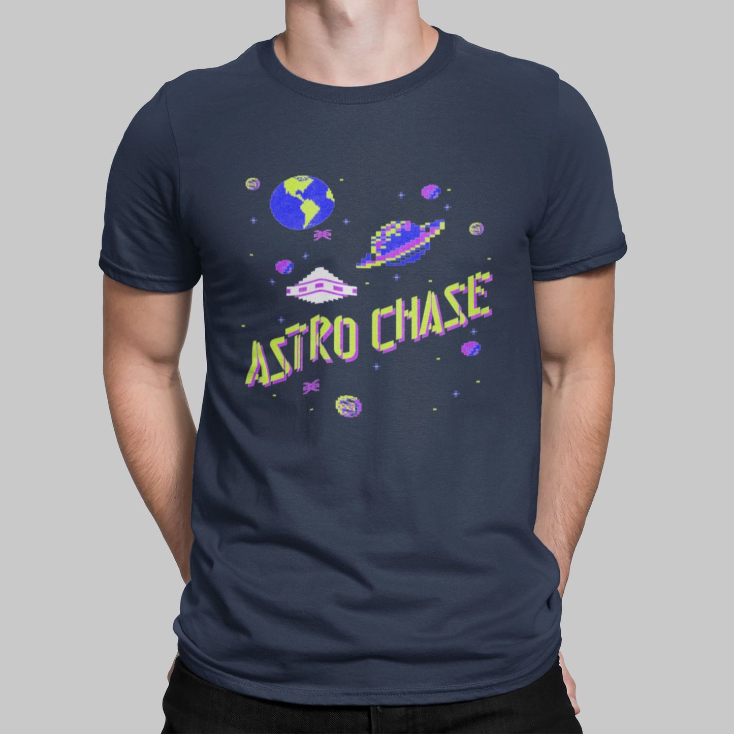 Astro Chase Retro Gaming T-Shirt T-Shirt Seven Squared Small 34-36" Navy 