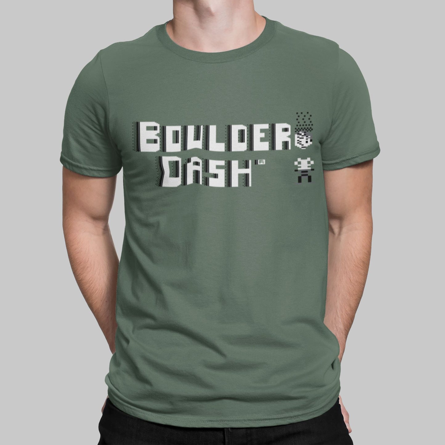 Boulder Dash Black Retro Gaming T-Shirt T-Shirt Seven Squared Small 34-36" Military Green 