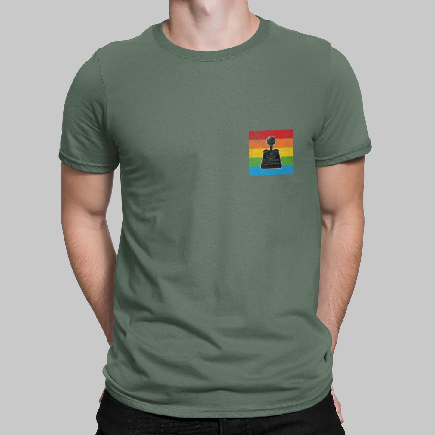 The C64 Iconic Joystick Pocket Print Retro Gaming T-Shirt T-Shirt Seven Squared Small 34-36" Military Green 