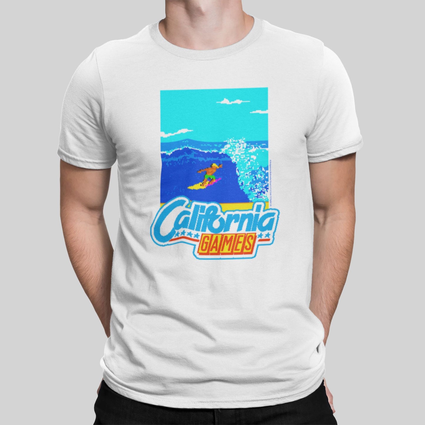 California Games Surfing Retro Gaming T-Shirt T-Shirt Seven Squared Small 34-36" White 
