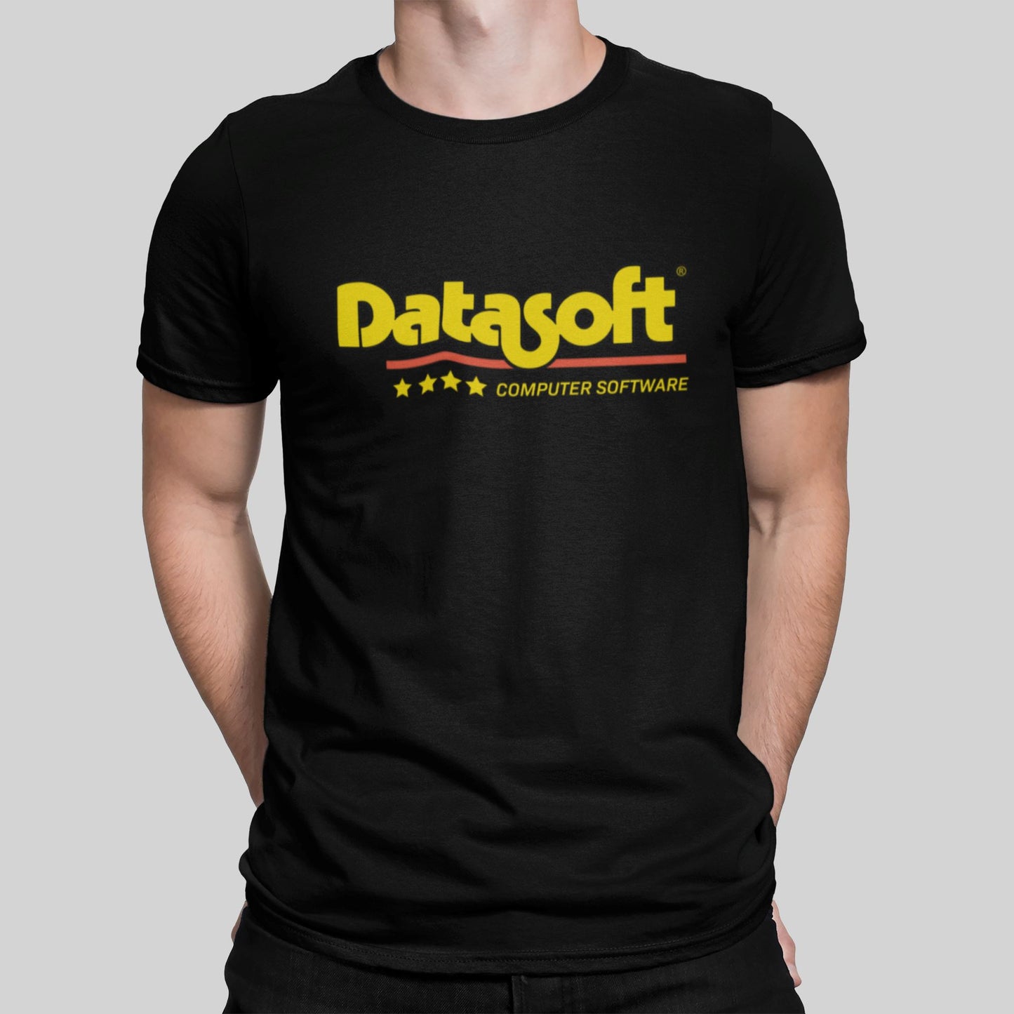 Datasoft Logo Retro Gaming T-Shirt T-Shirt Seven Squared Small 34-36" Black Yellow Logo 