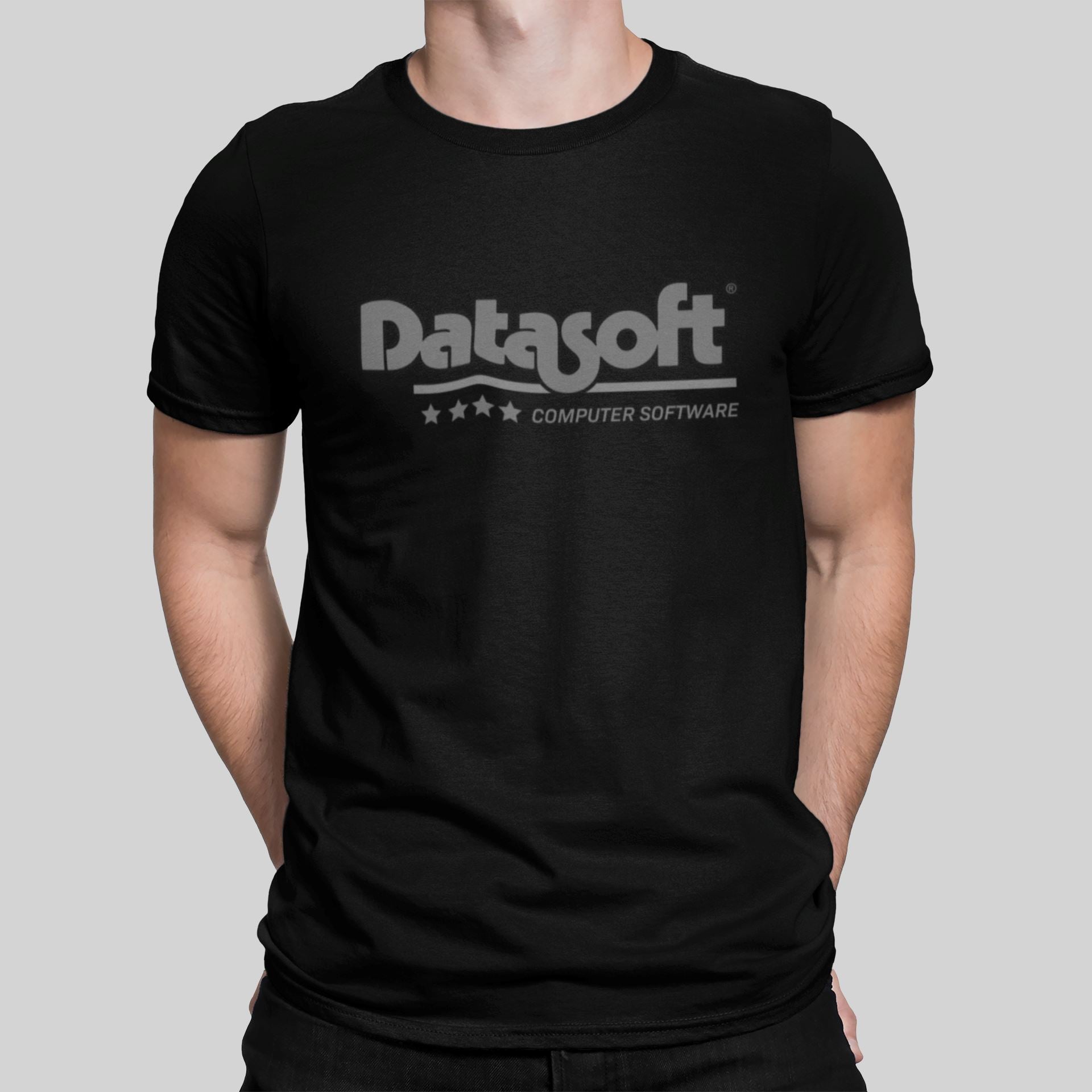 Datasoft Logo Retro Gaming T-Shirt T-Shirt Seven Squared Small 34-36" Black Silver Logo 