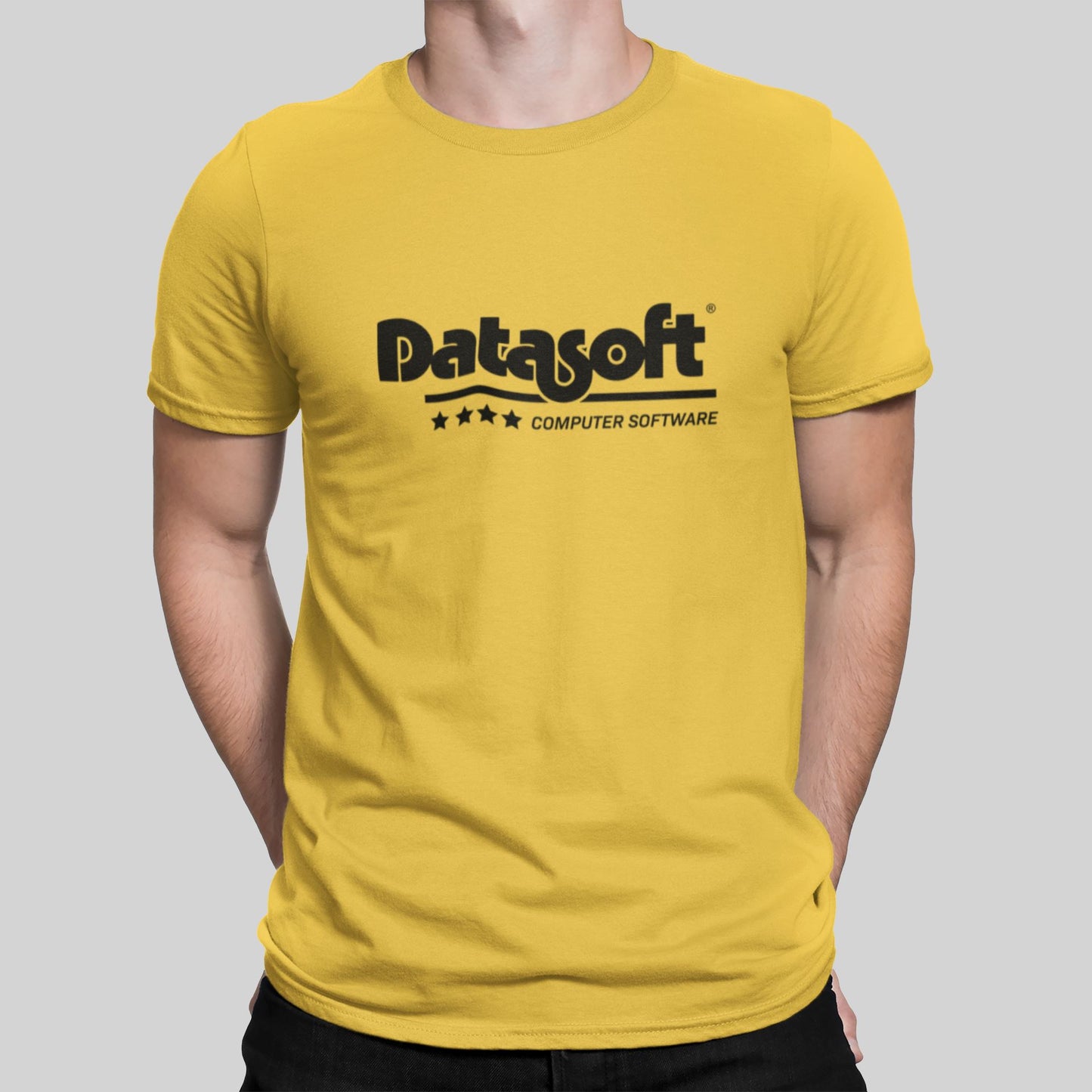 Datasoft Logo Yellow T-Shirt Retro Gaming T-Shirt T-Shirt Seven Squared Small 34-36" Yellow Black Logo 