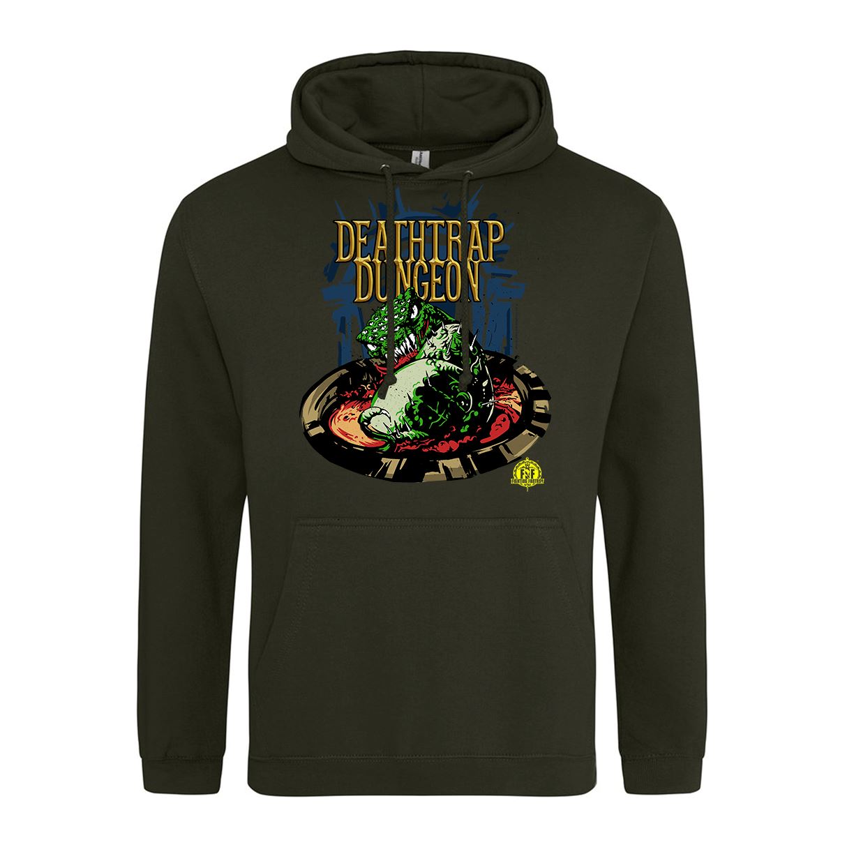Fighting Fantasy Deathtrap Dungeon Retro Gaming Hoodie Hoodie Seven Squared Small 36" Chest Combat Green 