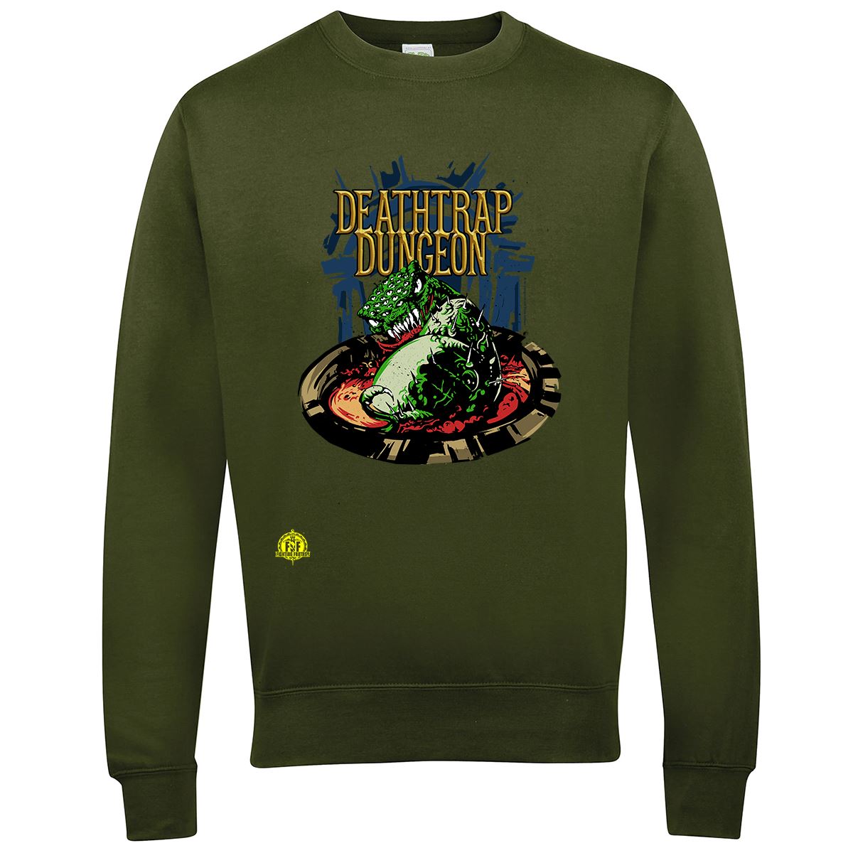 Fighting Fantasy Deathtrap Dungeon | Retro Gaming Sweatshirt Sweatshirt Seven Squared Small Olive Green 