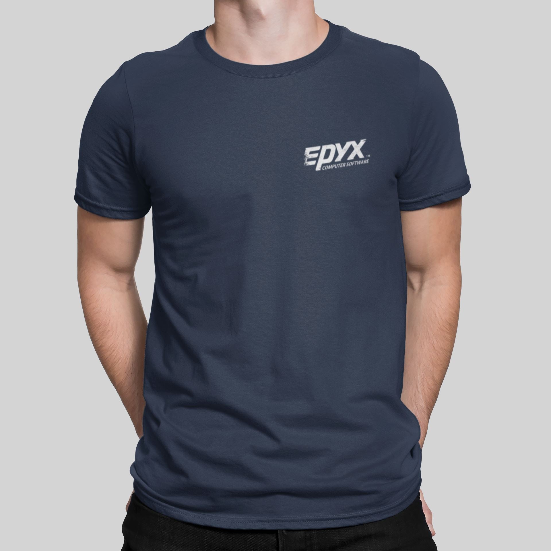 Epyx Software Pocket Print Retro Gaming T-Shirt T-Shirt Seven Squared Small 34-36" Navy 