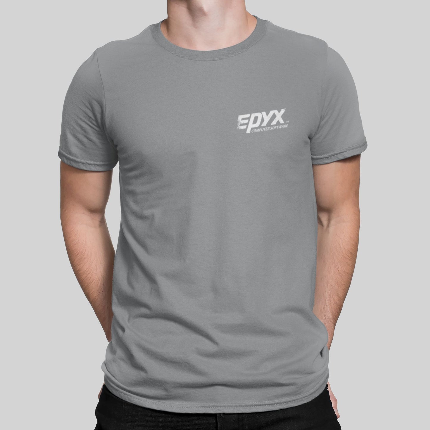 Epyx Software Pocket Print Retro Gaming T-Shirt T-Shirt Seven Squared Small 34-36" Sport Grey 