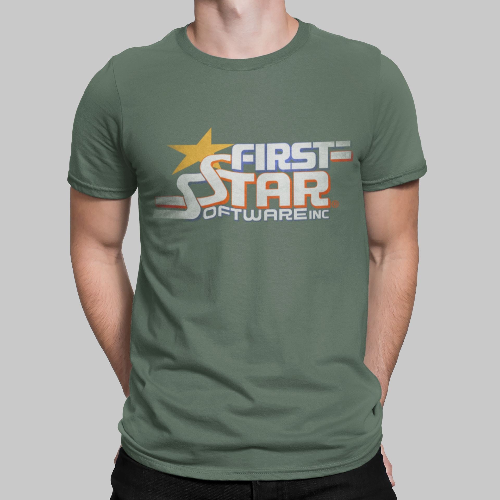 First Star Software Retro Gaming T-Shirt T-Shirt Seven Squared Small 34-36" Military Green 