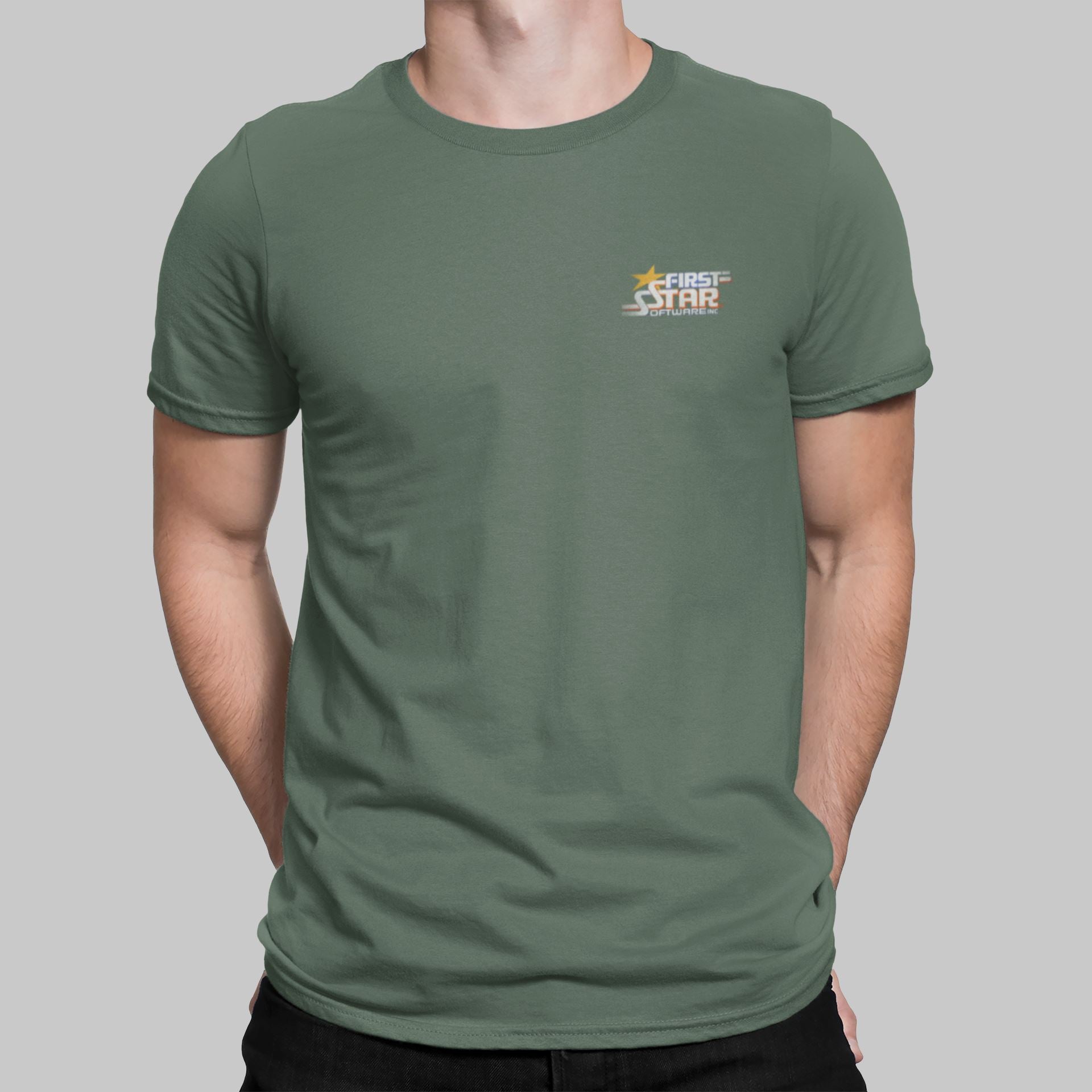 First Star Software Pocket Print Retro Gaming T-Shirt T-Shirt Seven Squared Small 34-36" Military Green 