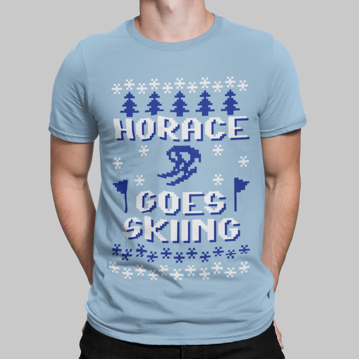 Horace Goes Skiing Retro Gaming T-Shirt T-Shirt Seven Squared Small 34-36" Light Blue 
