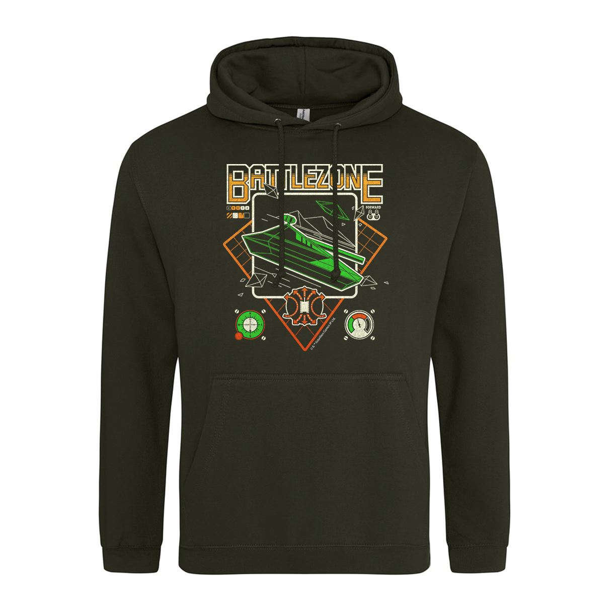 Battlezone Retro Arcade Gaming Hoodie Hoodie Seven Squared Small 36" Chest Combat Green 