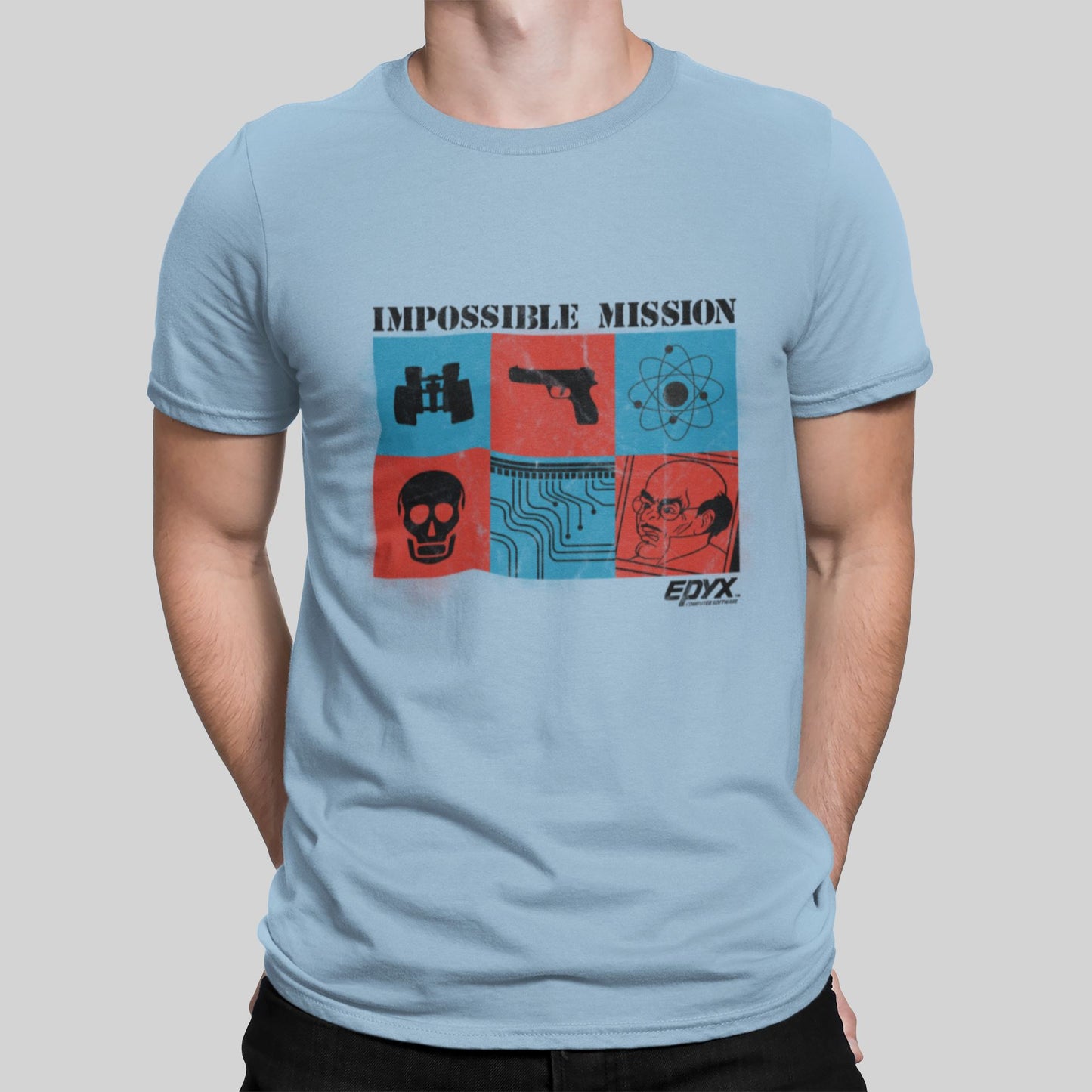 Impossible Mission Retro Gaming T-Shirt T-Shirt Seven Squared Small 34-36" Light Blue 