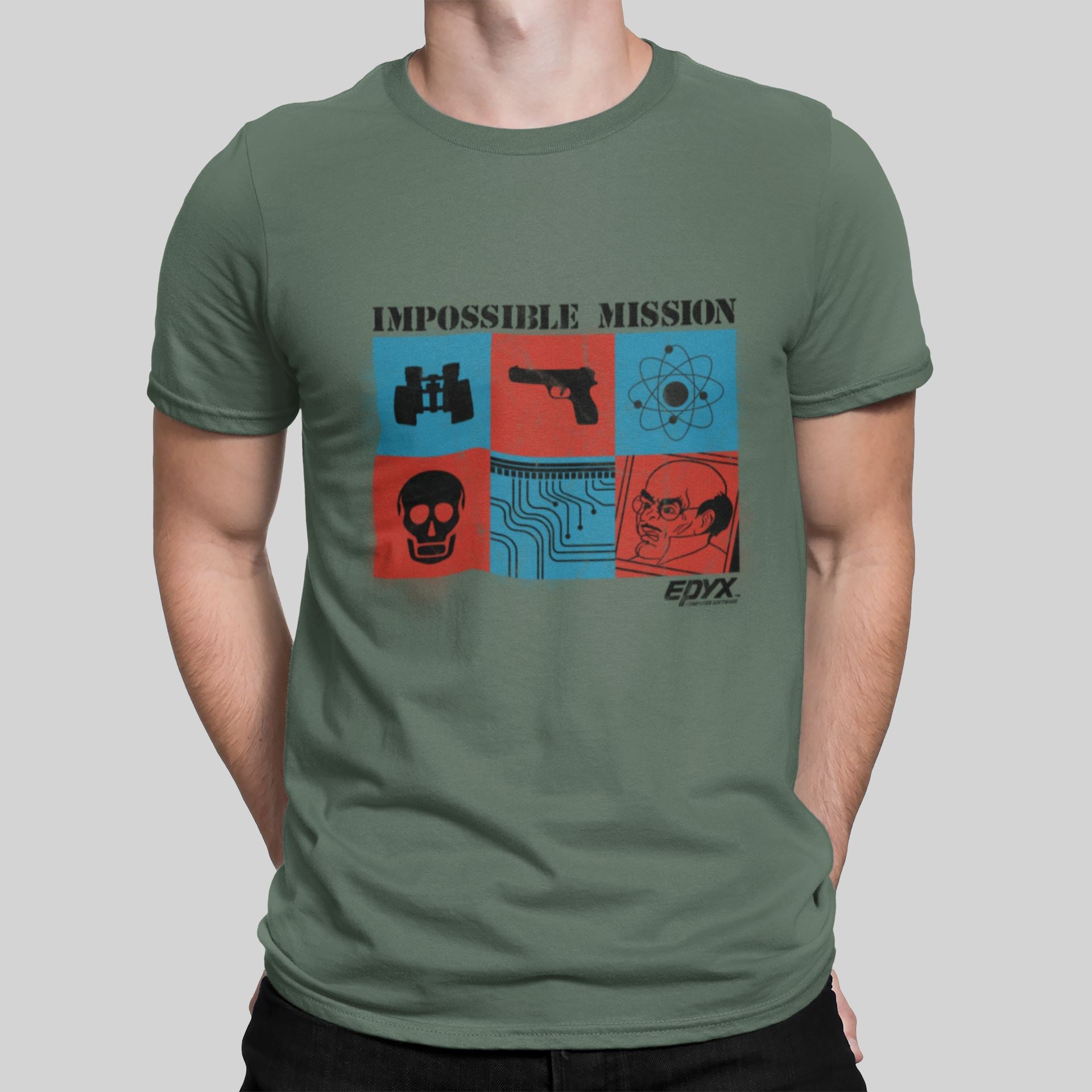 Impossible Mission Retro Gaming T-Shirt T-Shirt Seven Squared Small 34-36" Military Green 