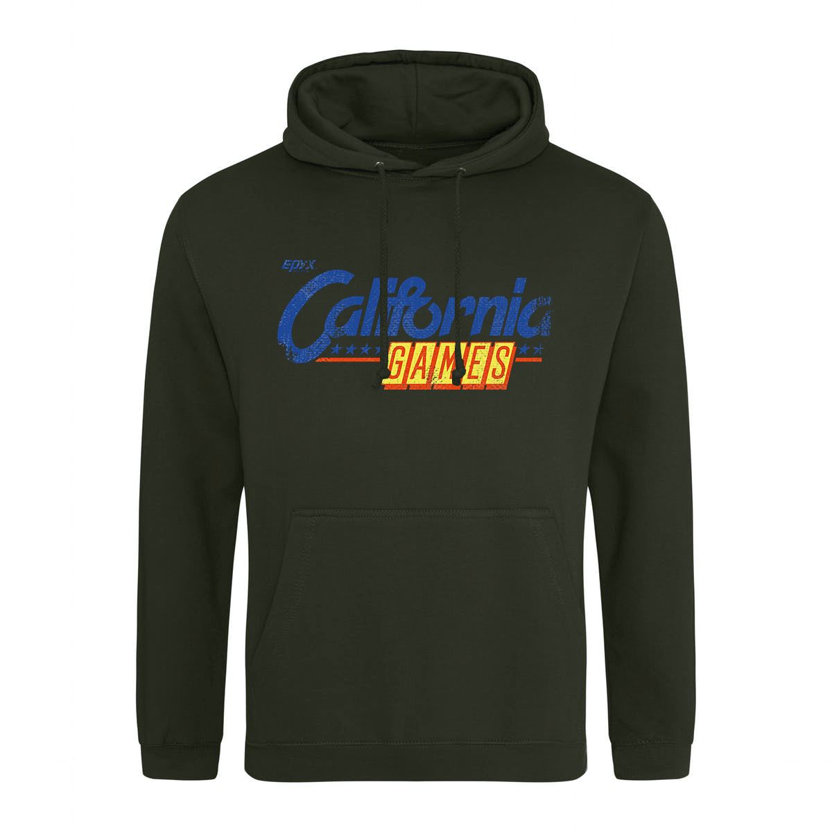 California Games Logo Retro Gaming Hoodie Hoodie Seven Squared Small 36" Chest Combat Green 