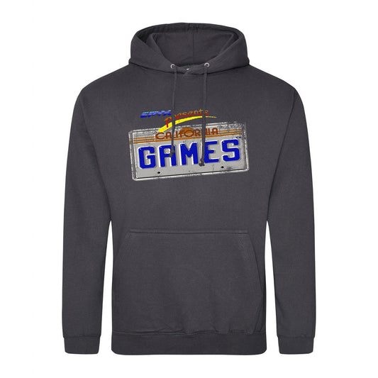 California Games Plate Retro Gaming Hoodie Hoodie Seven Squared Small 36" Chest Storm Grey 