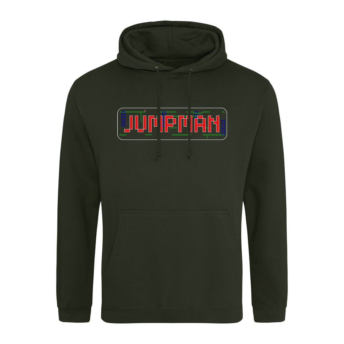 Jumpman Retro Gaming Hoodie Hoodie Seven Squared Small 36" Chest Combat Green 