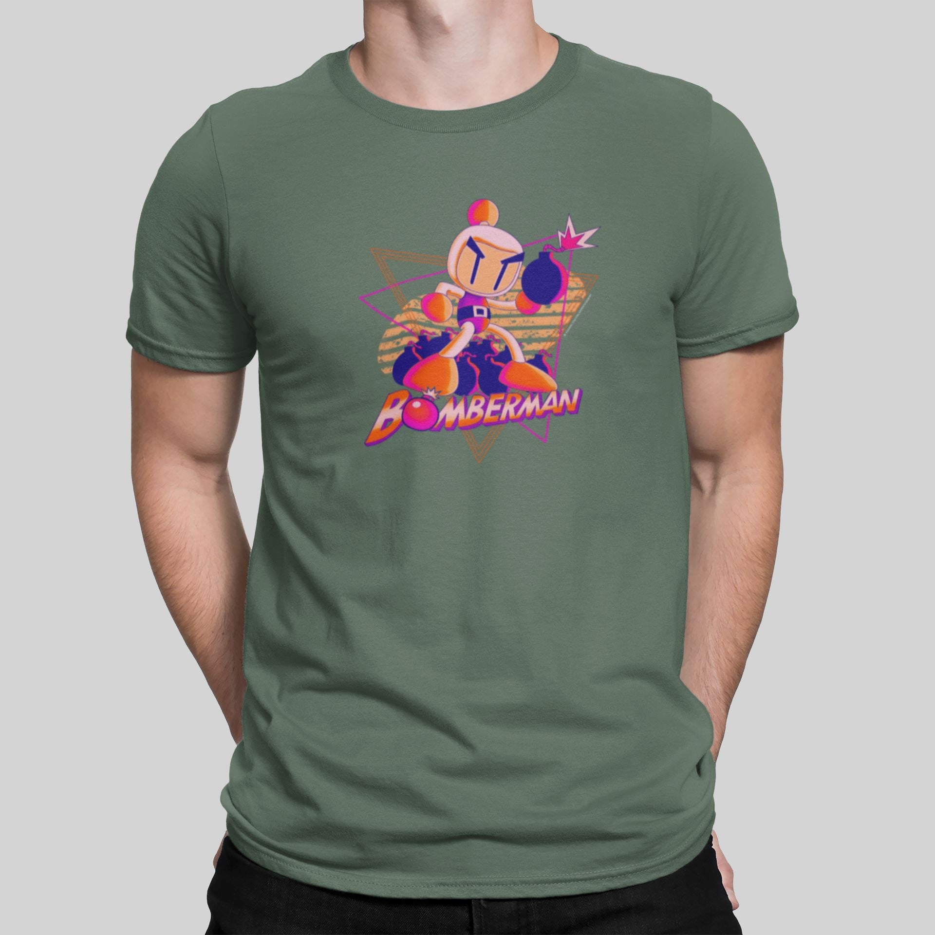 Super Bomberman Retro Gaming T-Shirt T-Shirt Seven Squared Small 34-36" Military Green 