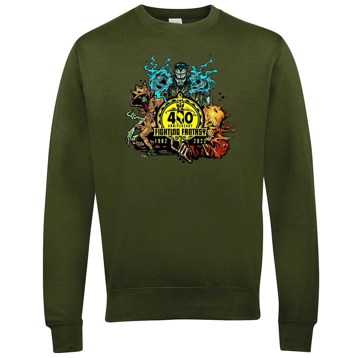 Fighting Fantasy 40th Anniversary Retro Gaming Sweatshirt Sweatshirt Seven Squared Small Olive Green 