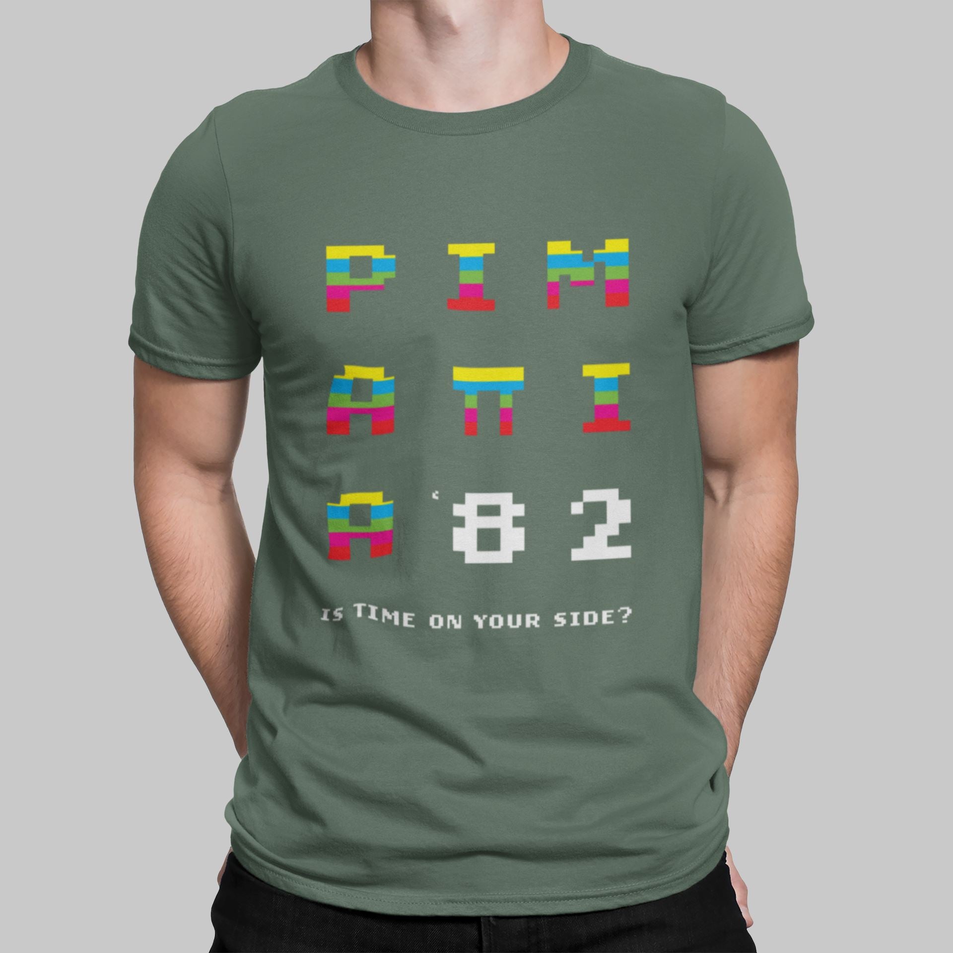 Pimania 82 Retro Gaming T-Shirt T-Shirt Seven Squared Small 34-36" Military Green 
