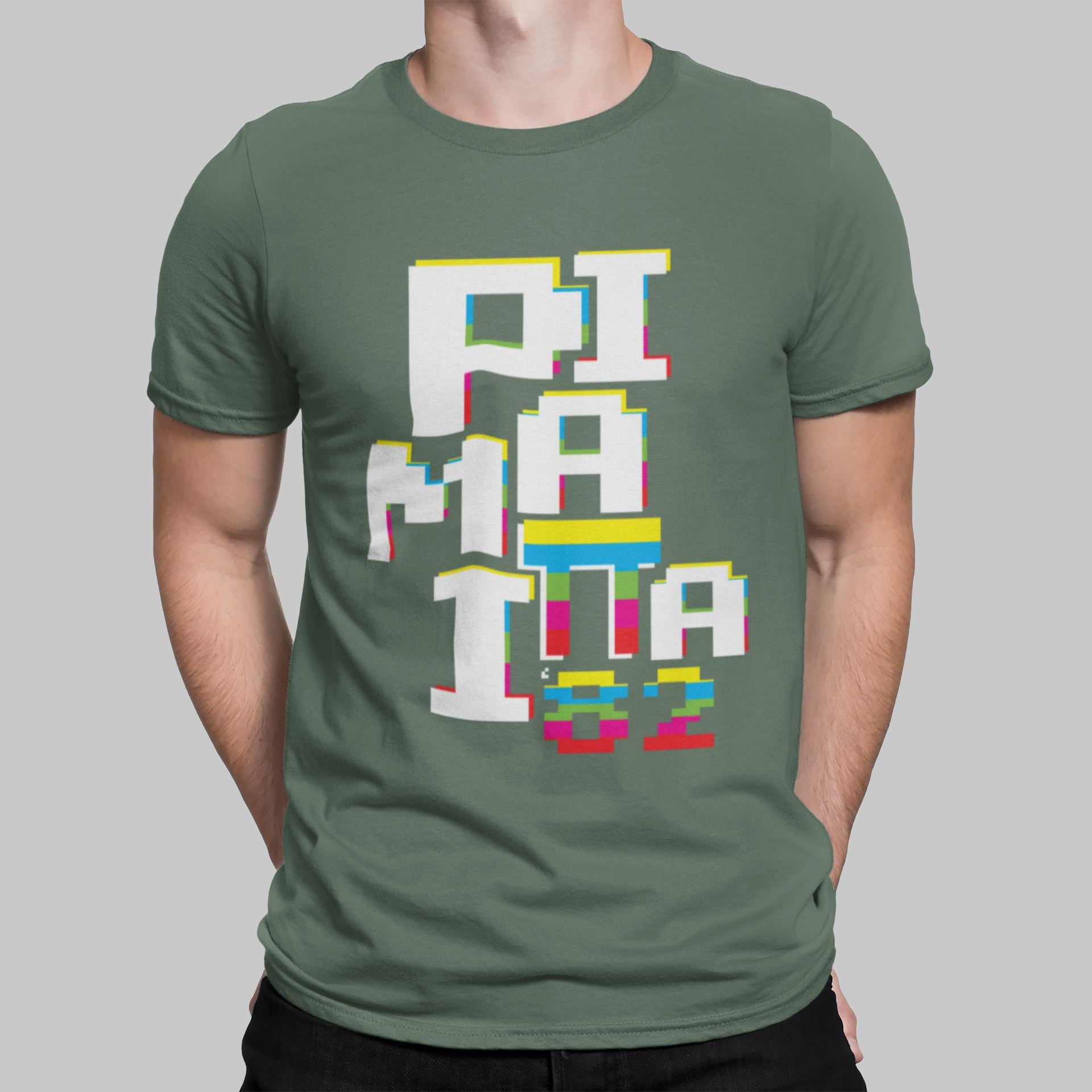 Pimania Retro Gaming T-Shirt T-Shirt Seven Squared Small 34-36" Military Green 
