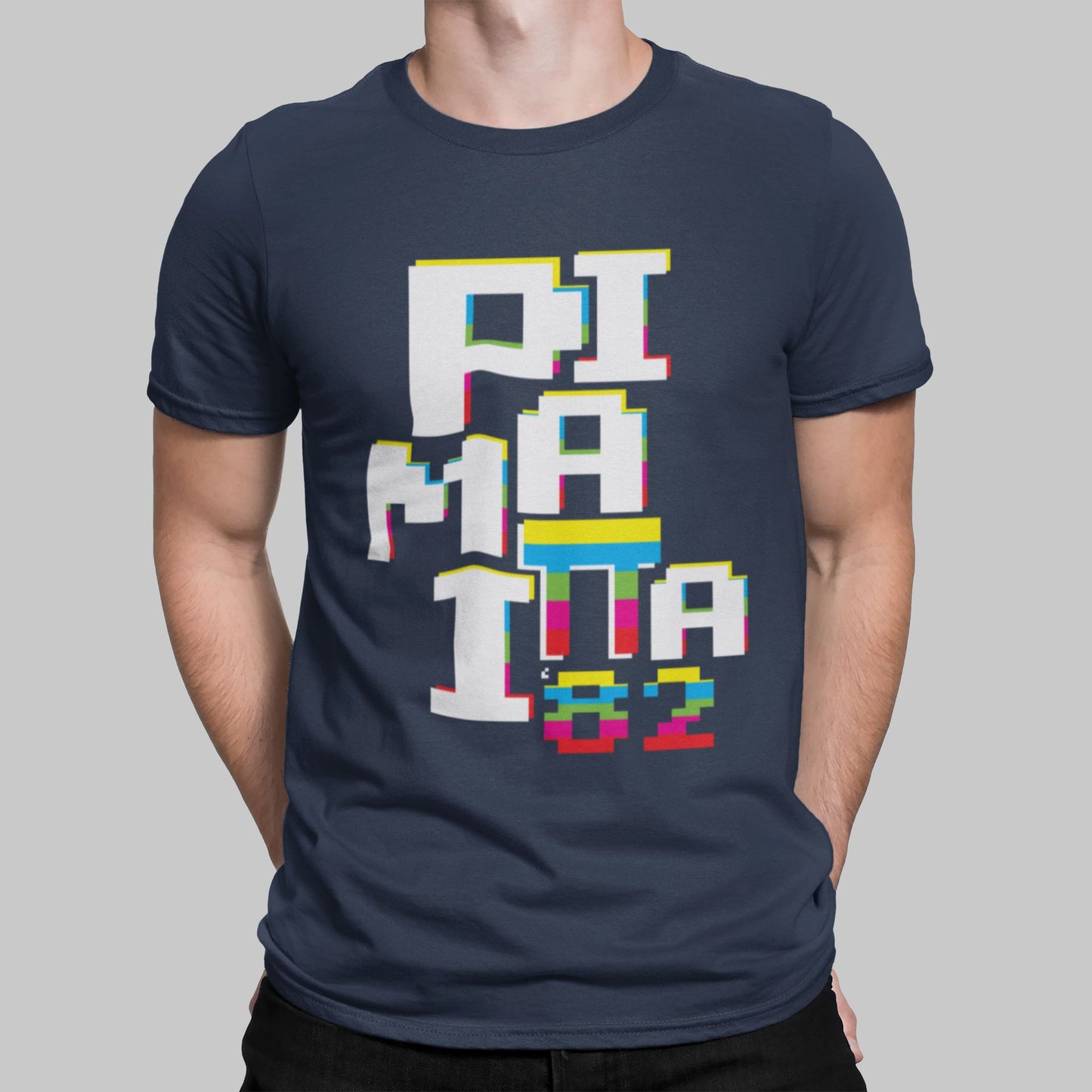 Pimania Retro Gaming T-Shirt T-Shirt Seven Squared Small 34-36" Navy 