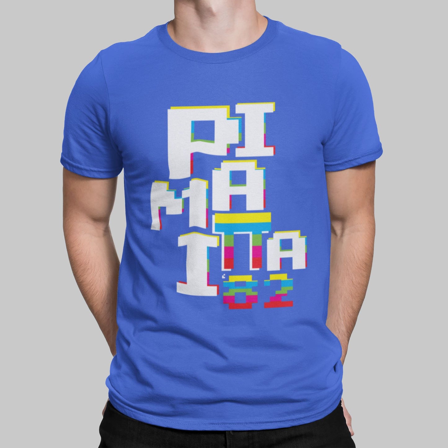Pimania Retro Gaming T-Shirt T-Shirt Seven Squared Small 34-36" Royal Blue 