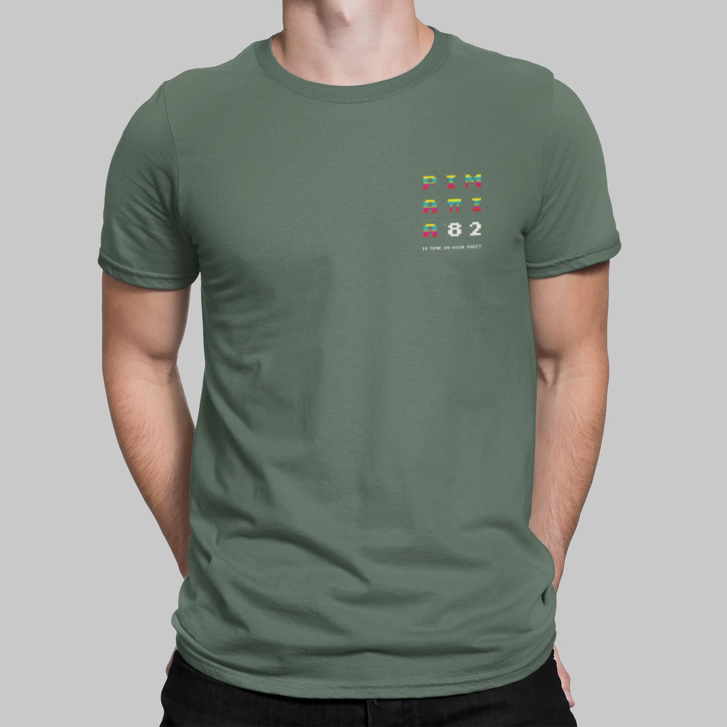 Pimania 82 Pocket Print Retro Gaming T-Shirt T-Shirt Seven Squared Small 34-36" Military Green 