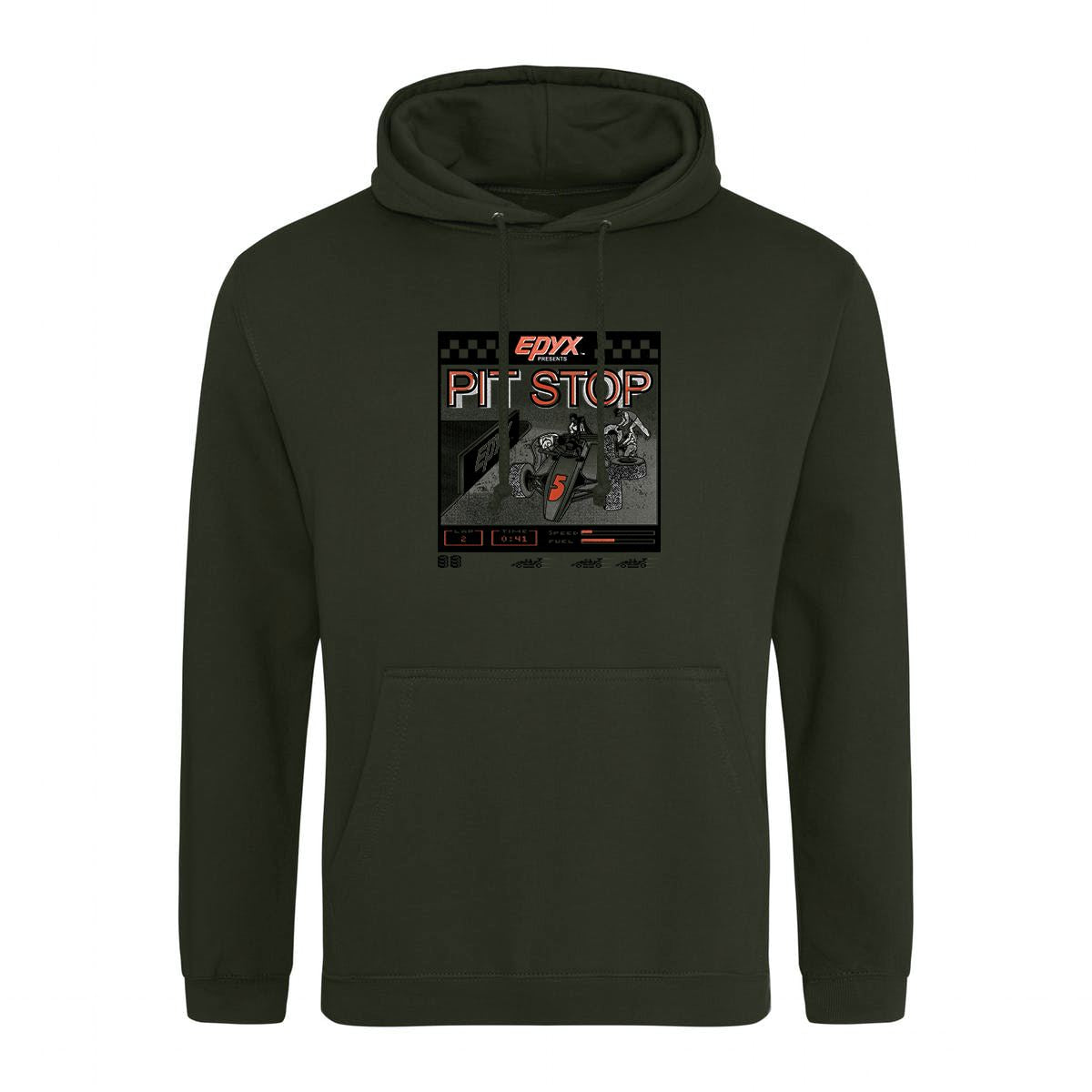 Pitstop Retro Gaming Hoodie Hoodie Seven Squared Small 36" Chest Combat Green 