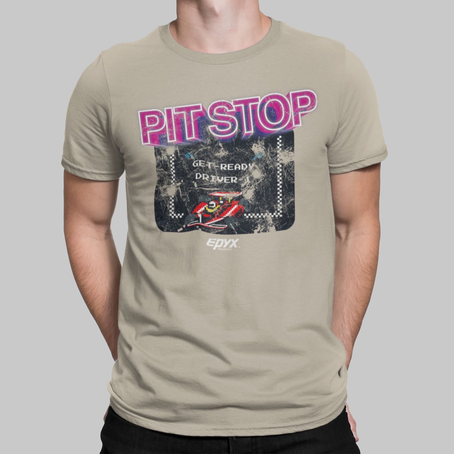 Pit Stop Ready Driver 1 Retro Gaming T-Shirt T-Shirt Seven Squared Small 34-36" Sand 