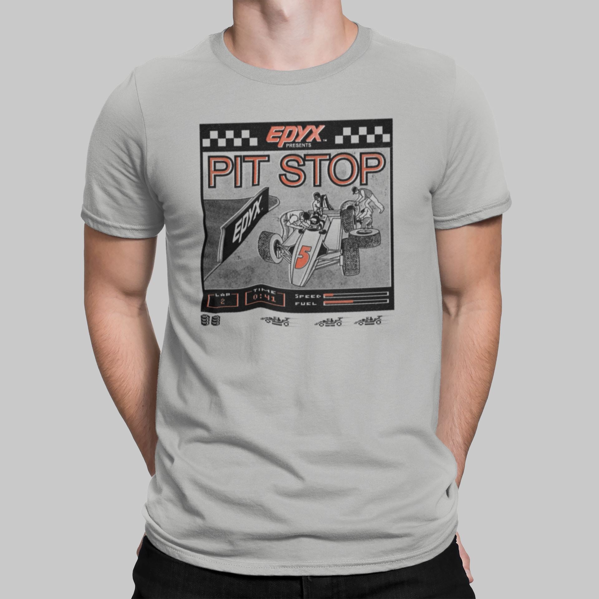 Pit Stop Retro Gaming T-Shirt T-Shirt Seven Squared Small 34-36" Pale Grey 