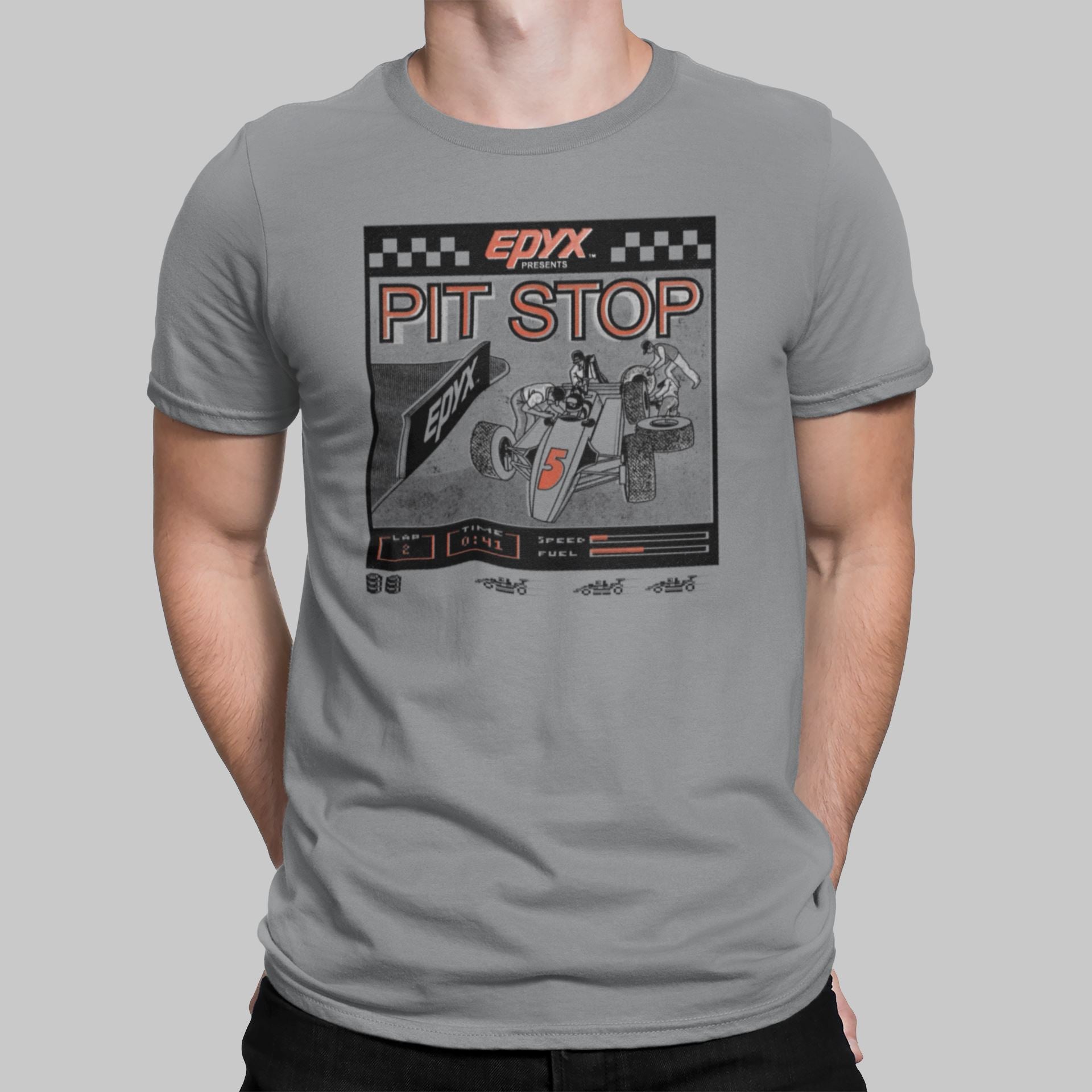Pit Stop Retro Gaming T-Shirt T-Shirt Seven Squared Small 34-36" Sport Grey 