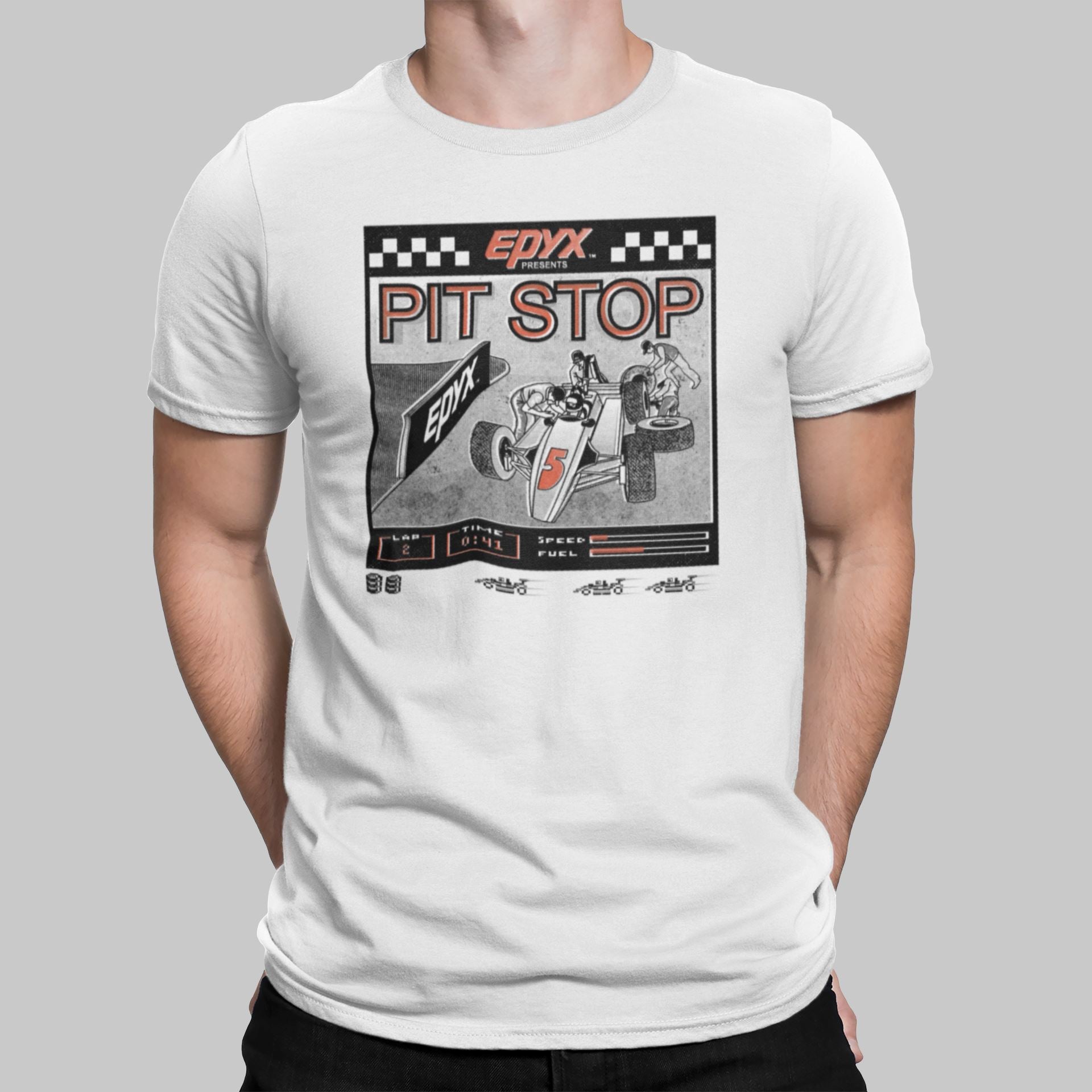 Pit Stop Retro Gaming T-Shirt T-Shirt Seven Squared Small 34-36" White 