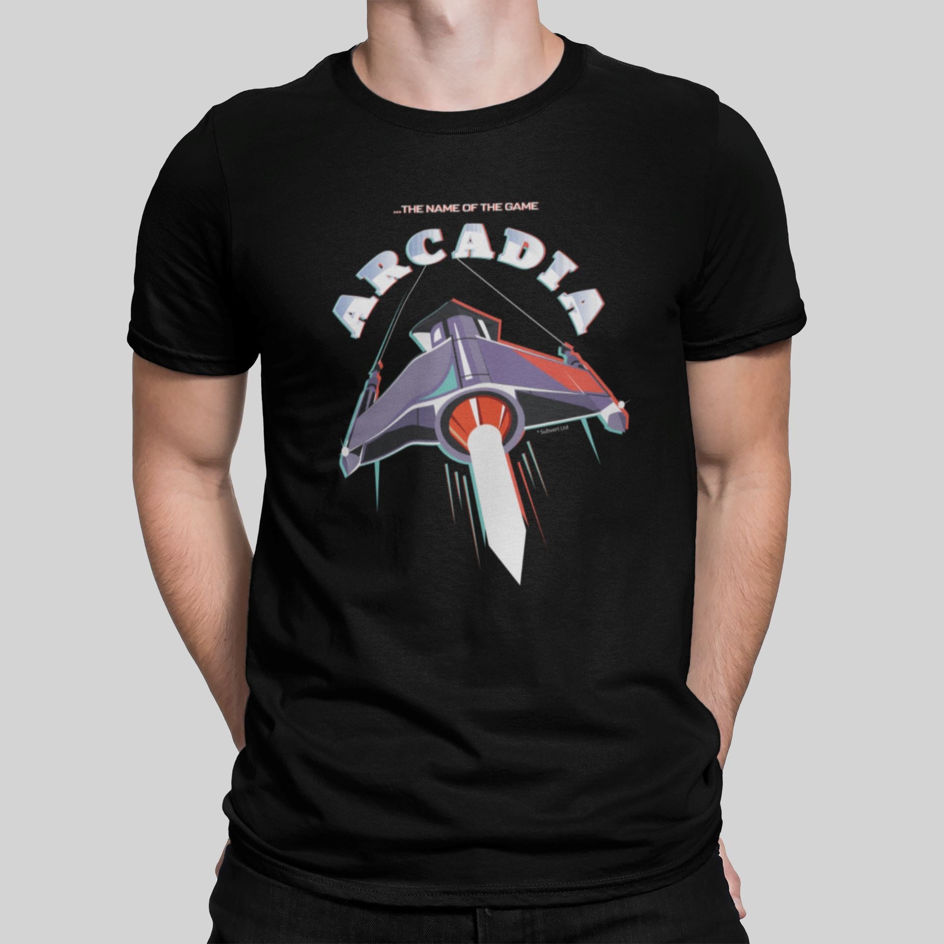 Arcadia Retro Gaming T-Shirt T-Shirt Seven Squared Small 34-36" Black 