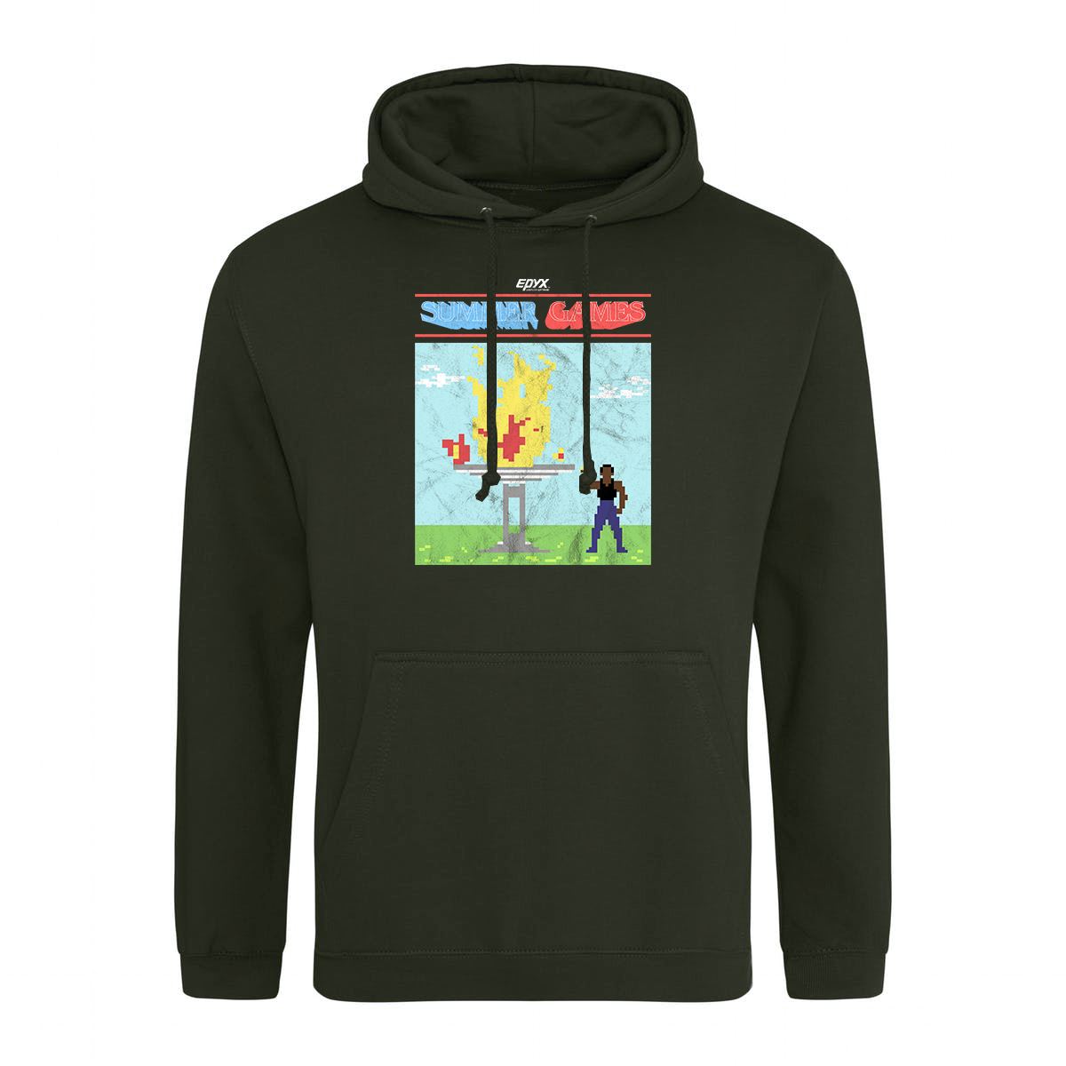 Summer Games Retro Gaming Hoodie Hoodie Seven Squared Small 36" Chest Combat Green 