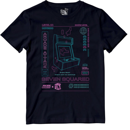 Arcade Attack Retro Gaming T-Shirt (Collaboration Edition) T-Shirt Seven Squared Small 34-36" Black 
