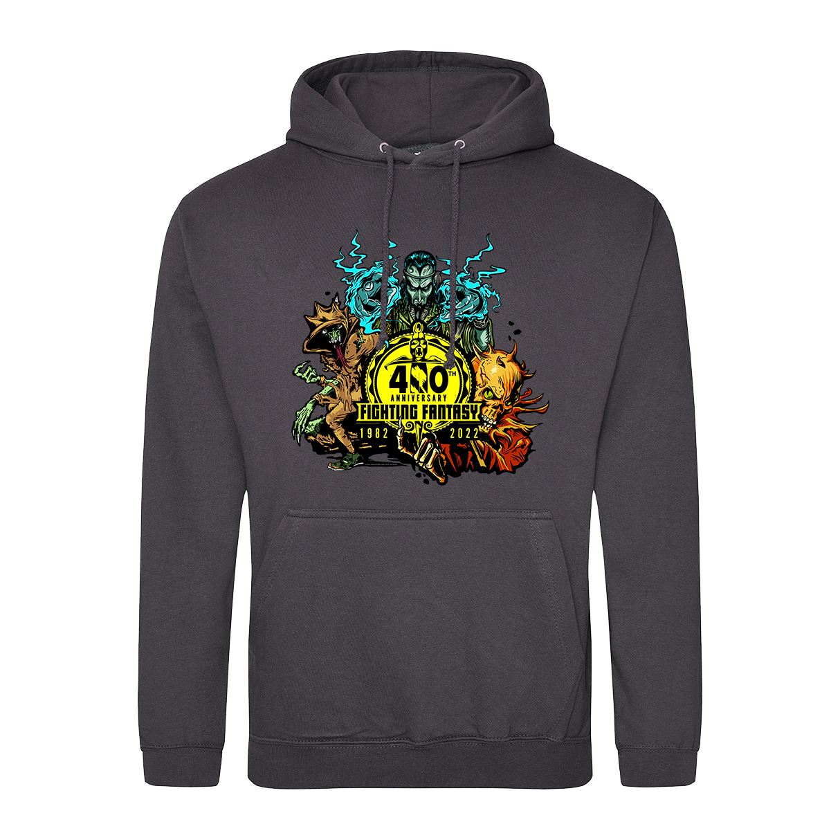 Fighting Fantasy 40th Anniversary Retro Gaming Hoodie Hoodie Seven Squared Small 36" Chest Storm Grey 