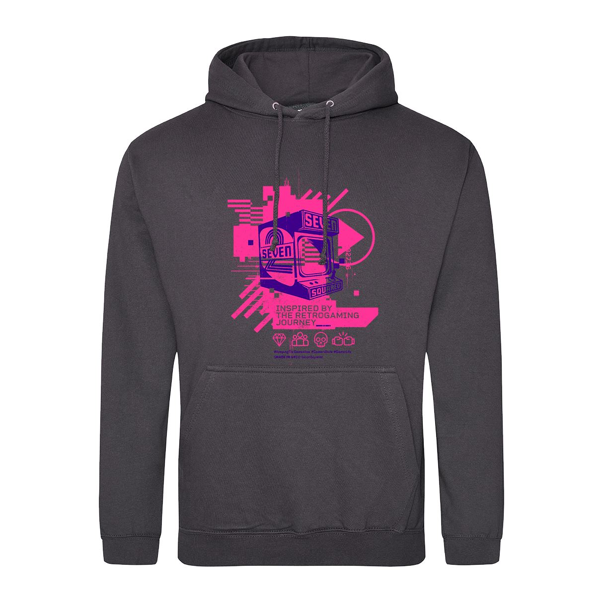 Seven Squared Logo Retro Gaming Hoodie Hoodie Seven Squared Small 36" Chest Grey / Purple Logo 