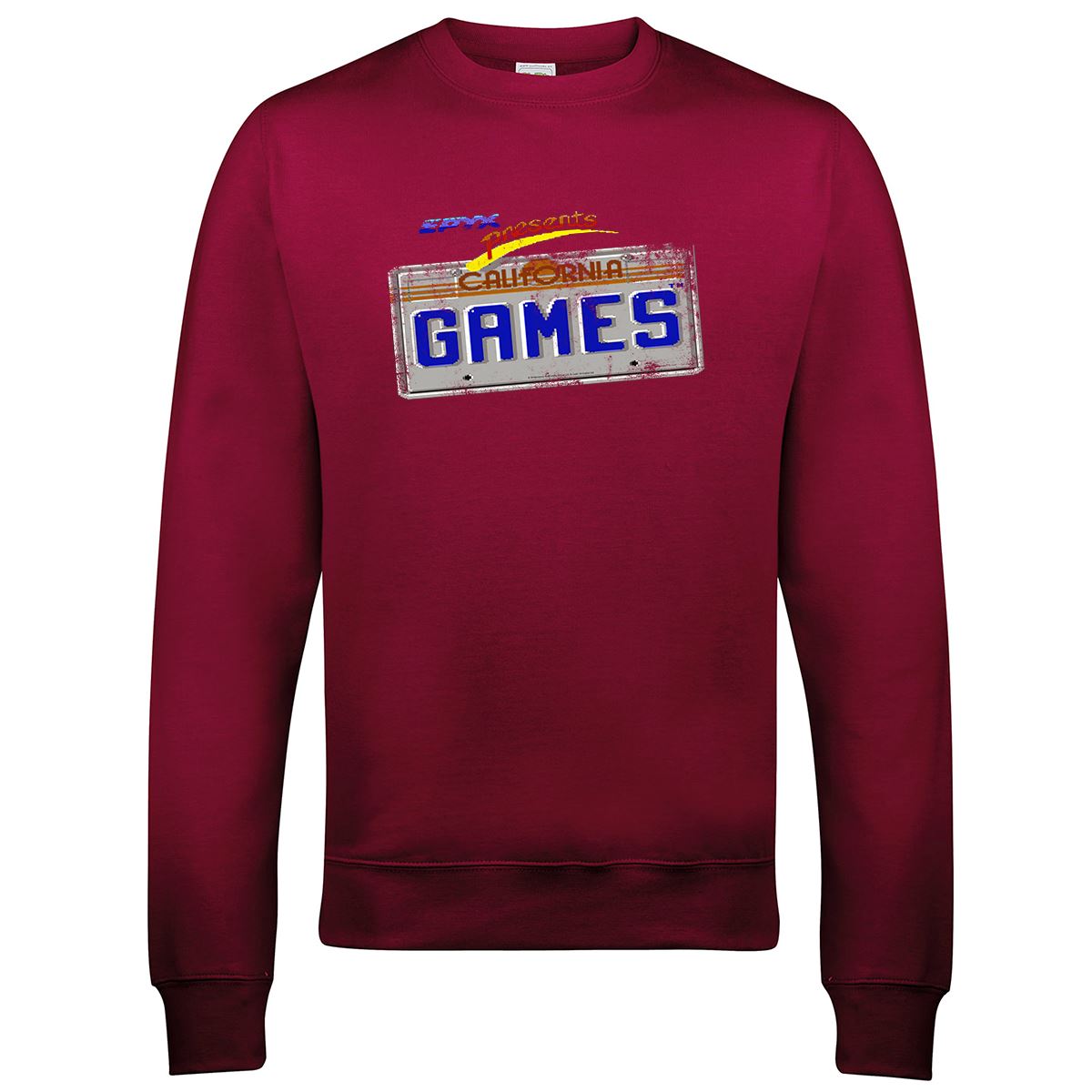 California Games 'License Plate' Retro Gaming Sweatshirt Sweatshirt Seven Squared Small Burgundy 