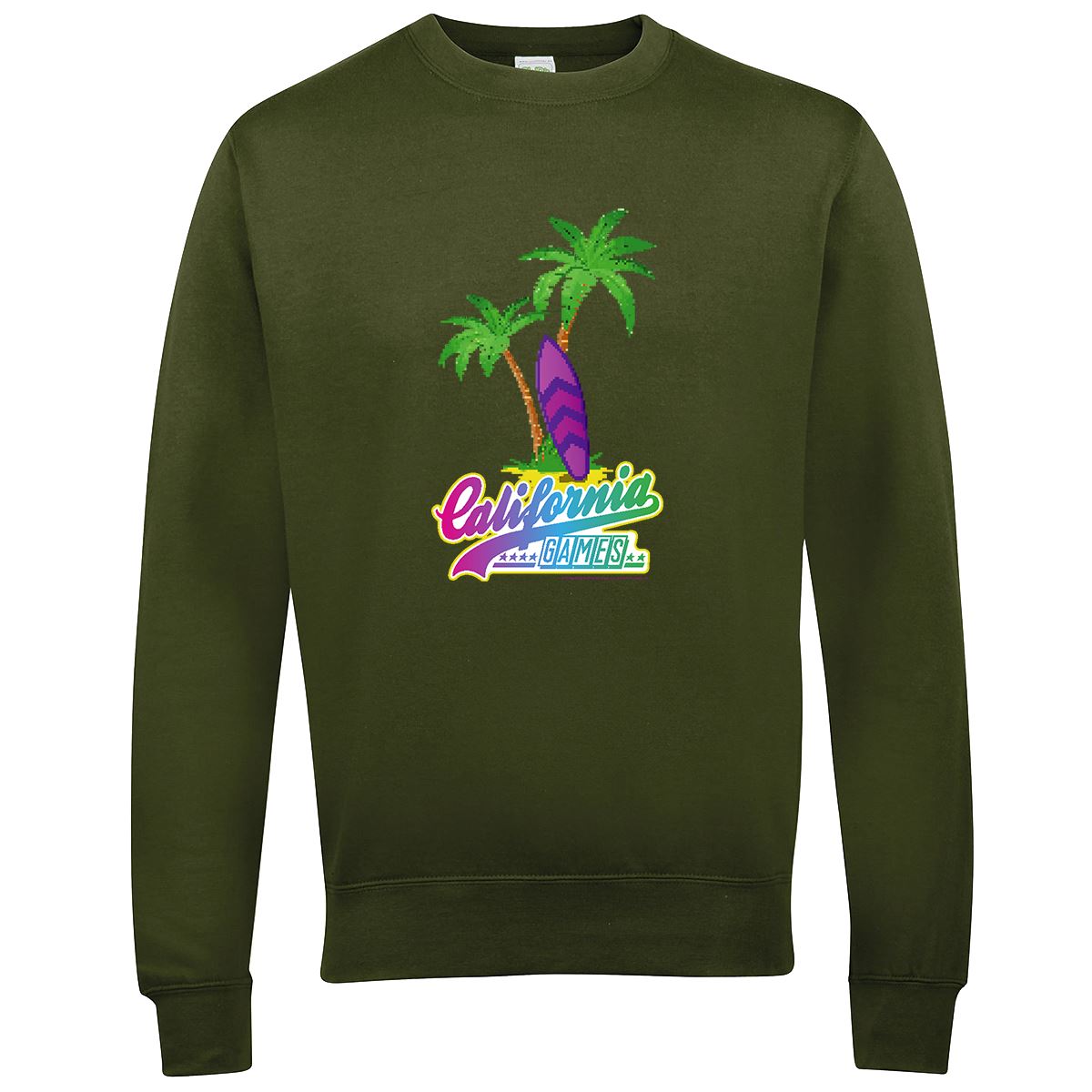 California Games Palm Retro Gaming Sweatshirt Sweatshirt Seven Squared Small Olive Green 