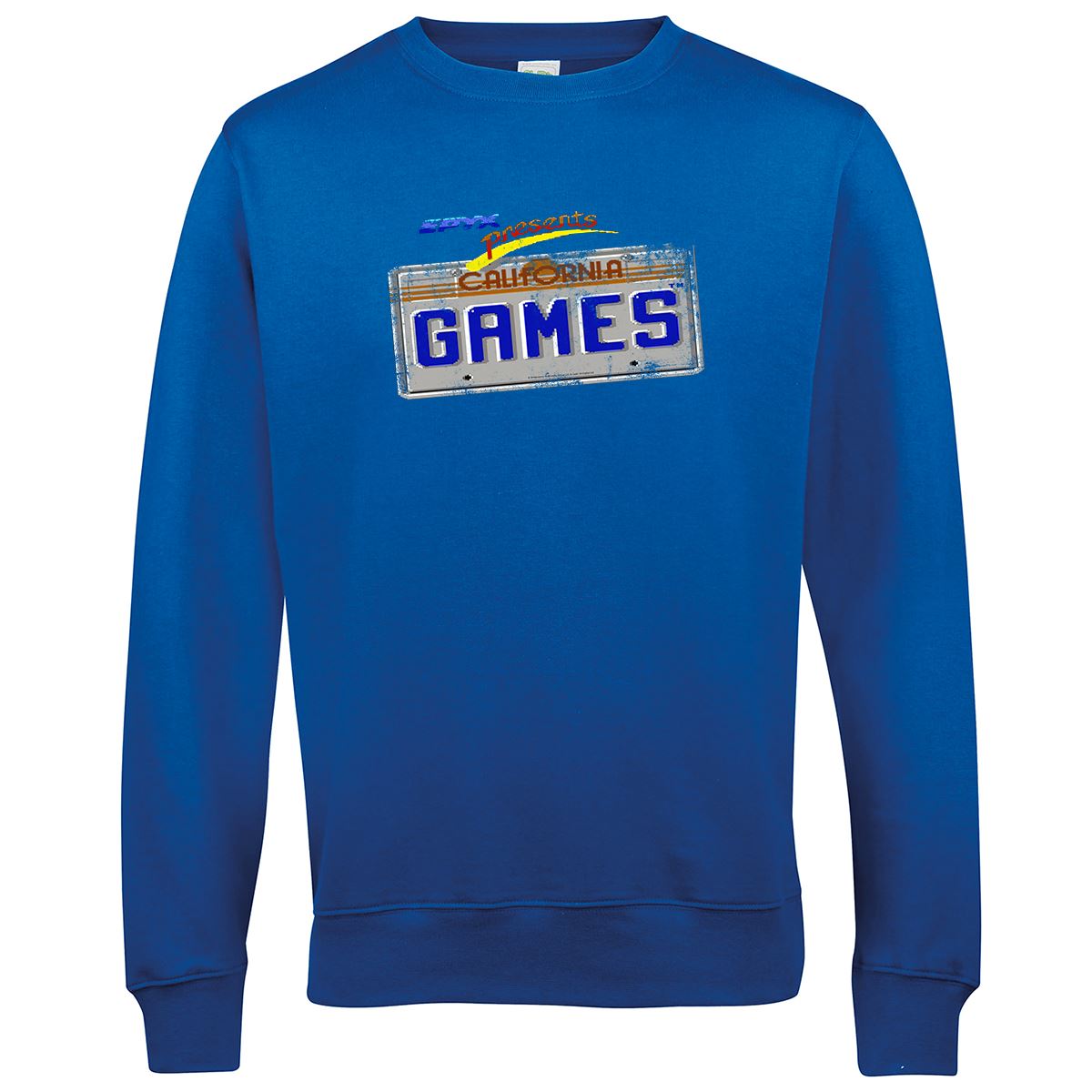 California Games 'License Plate' Retro Gaming Sweatshirt Sweatshirt Seven Squared Small Royal Blue 