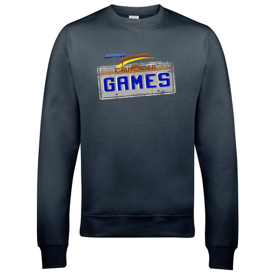 California Games 'License Plate' Retro Gaming Sweatshirt Sweatshirt Seven Squared Small Storm Grey 
