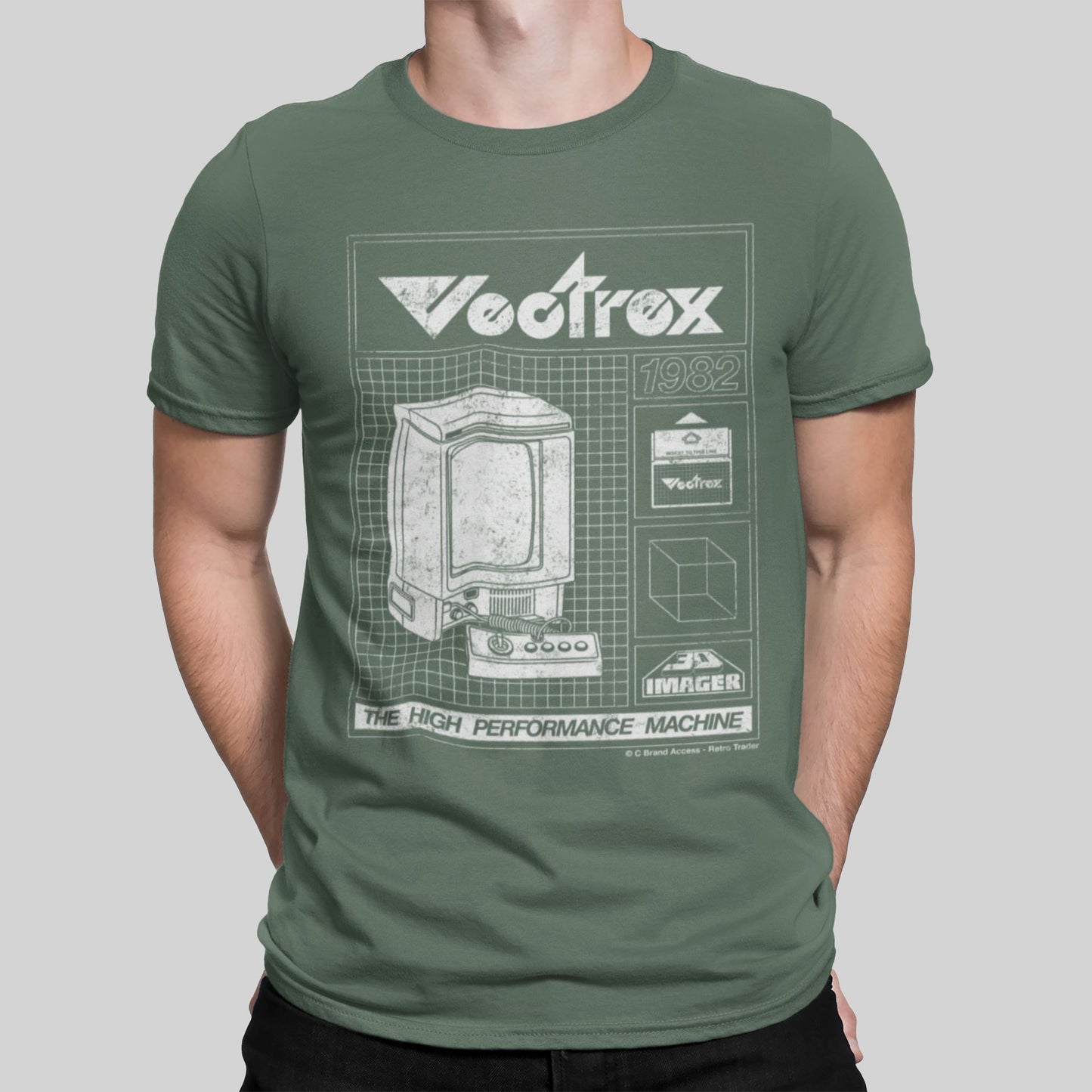 Vectrex Retro Gaming T-Shirt T-Shirt Seven Squared Small 34-36" Military Green 