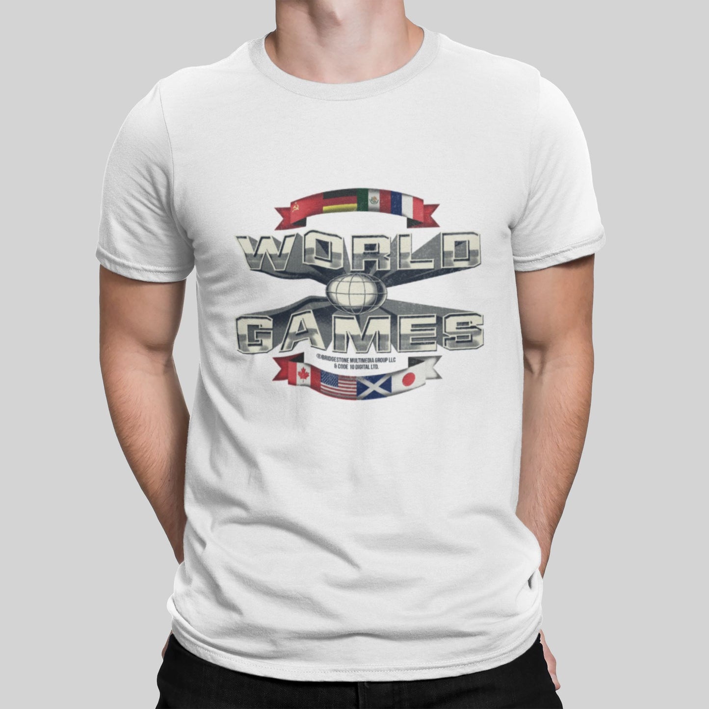 World Games Retro Gaming T-Shirt T-Shirt Seven Squared Small 34-36" White 