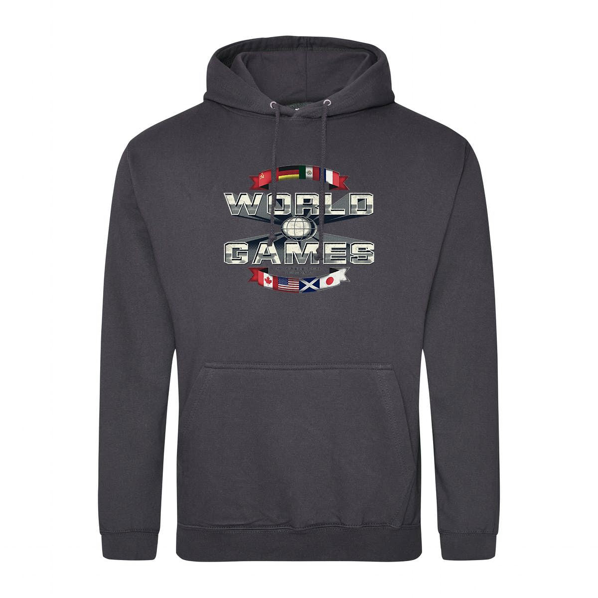 World Games Retro Gaming Hoodie Hoodie Seven Squared Small 36" Chest Storm Grey 